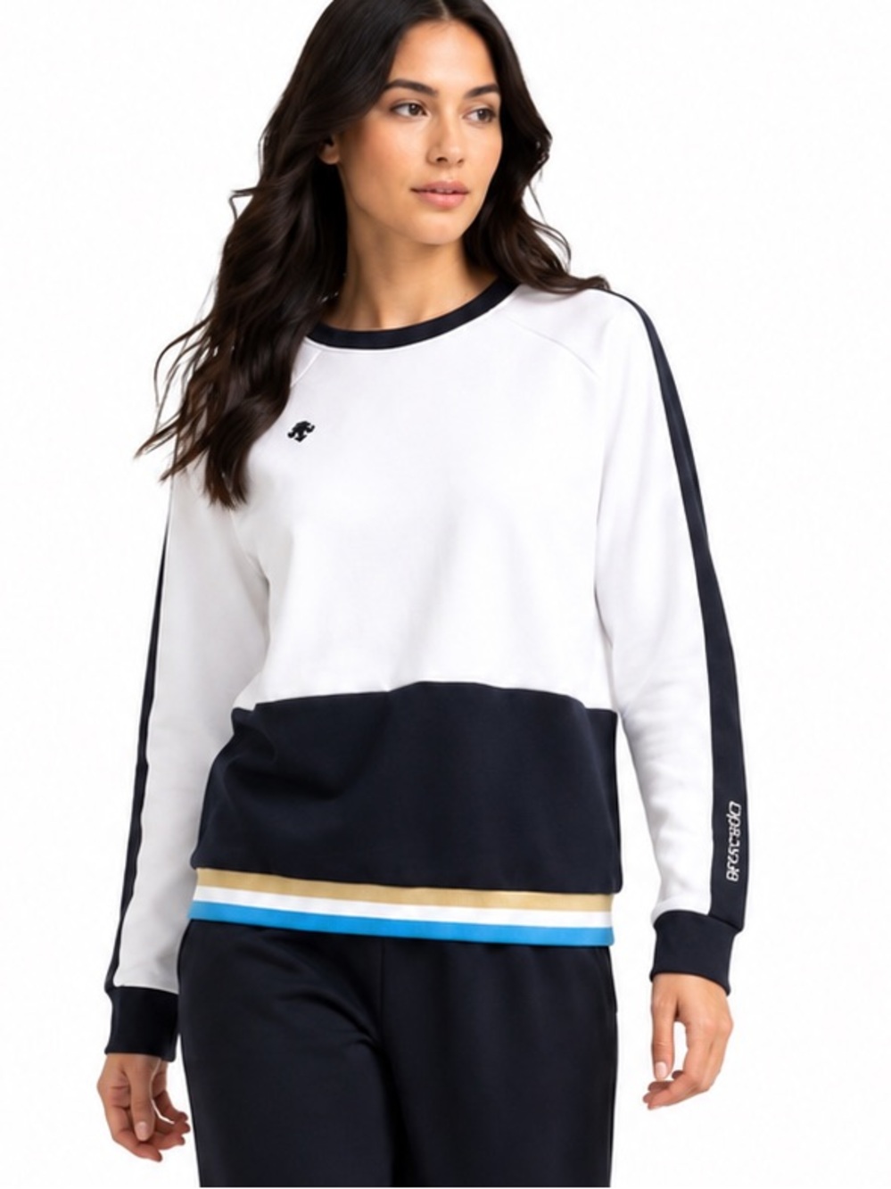Descente Sporty & Rich Style Colorblock Crewneck Sweatshirt White indigo L